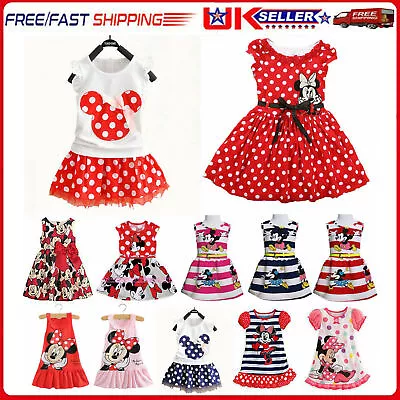 UK Child Kids Girls Mickey Minnie Mouse Party Mini Dress Ruffle Sleeveless Tops> • £10.52